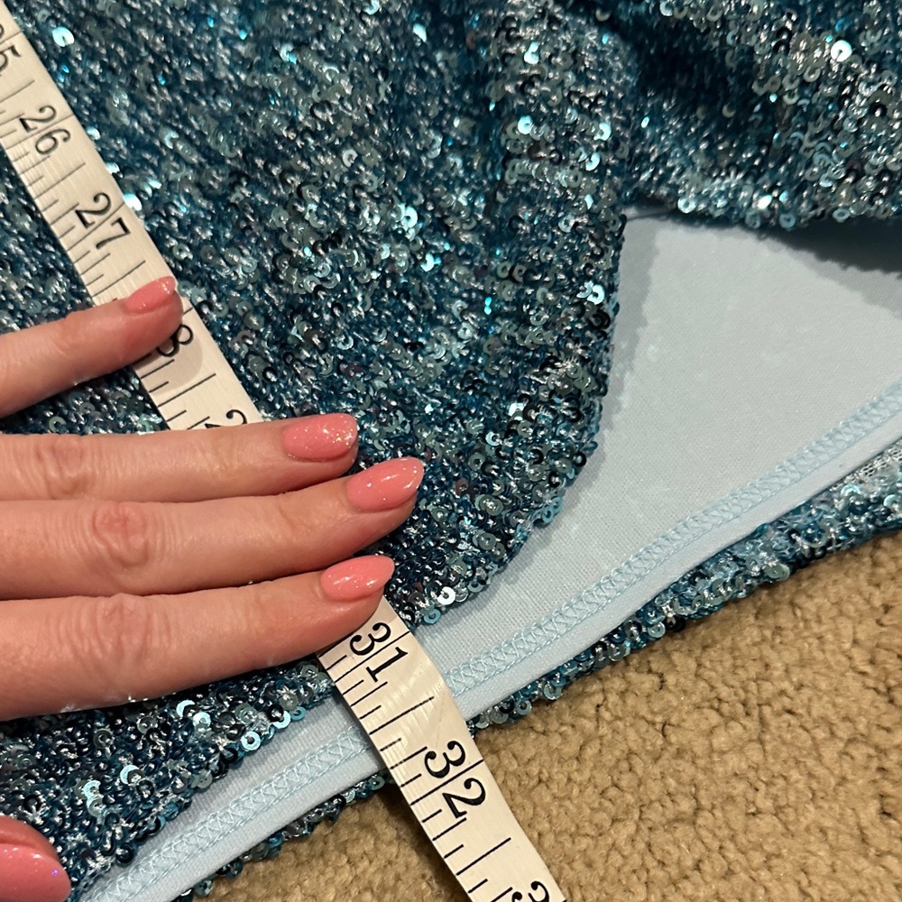 Show Me Your MuMu Sky Blue Sequin Long Sleeve Wrap Mini Dress - Picture 15 of 16